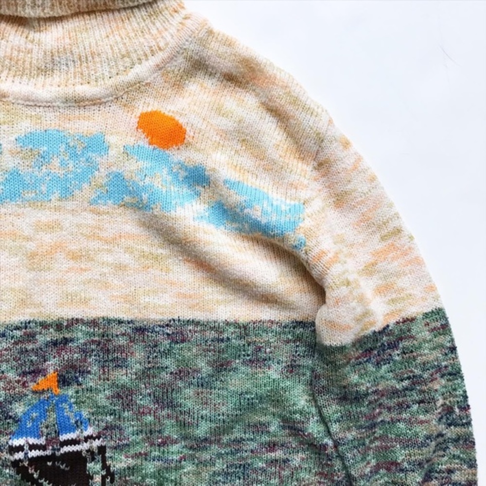 Vintage Lanval sailboat scene light knit turtle neck sweater EUC M(8Y) - Picture 2 of 9